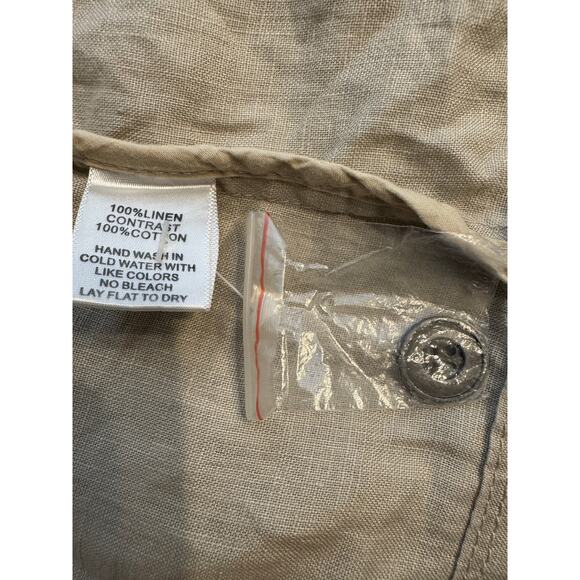 Olivia Moon jacket 100% tan linen hooded cargo utility pockets zip button sz XS - Picture 7 of 11